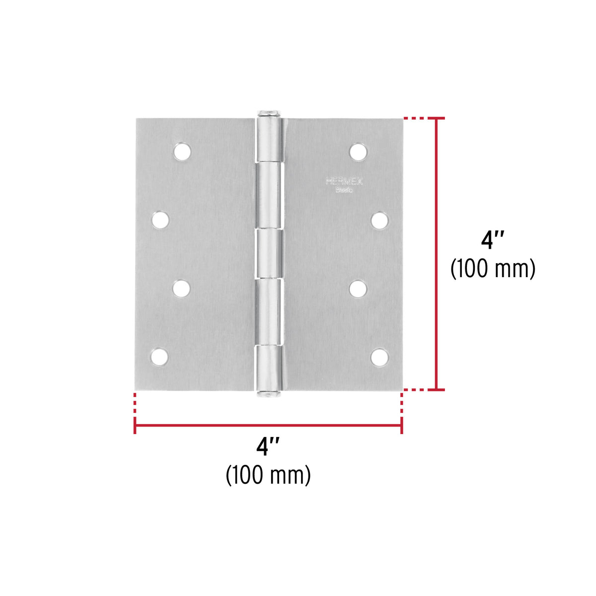Bisagra cuadrada 4", acero cromo mate, plana, Hermex Basic