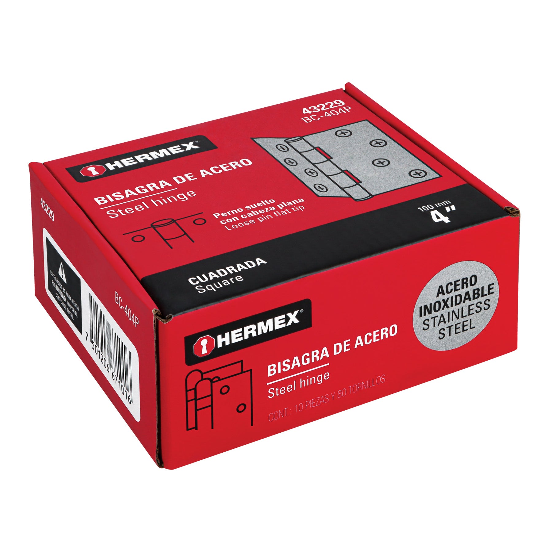 Bisagra cuadrada 4", acero inoxidable, plana