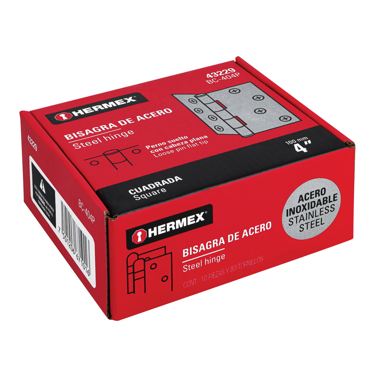 Bisagra cuadrada 4", acero inoxidable, plana