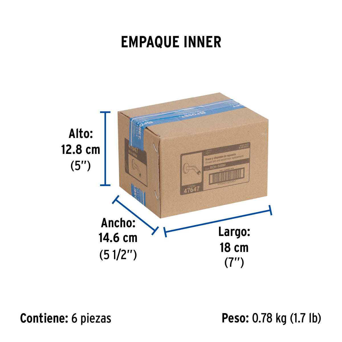 Brazo corto con chapetón para regadera, negro mate