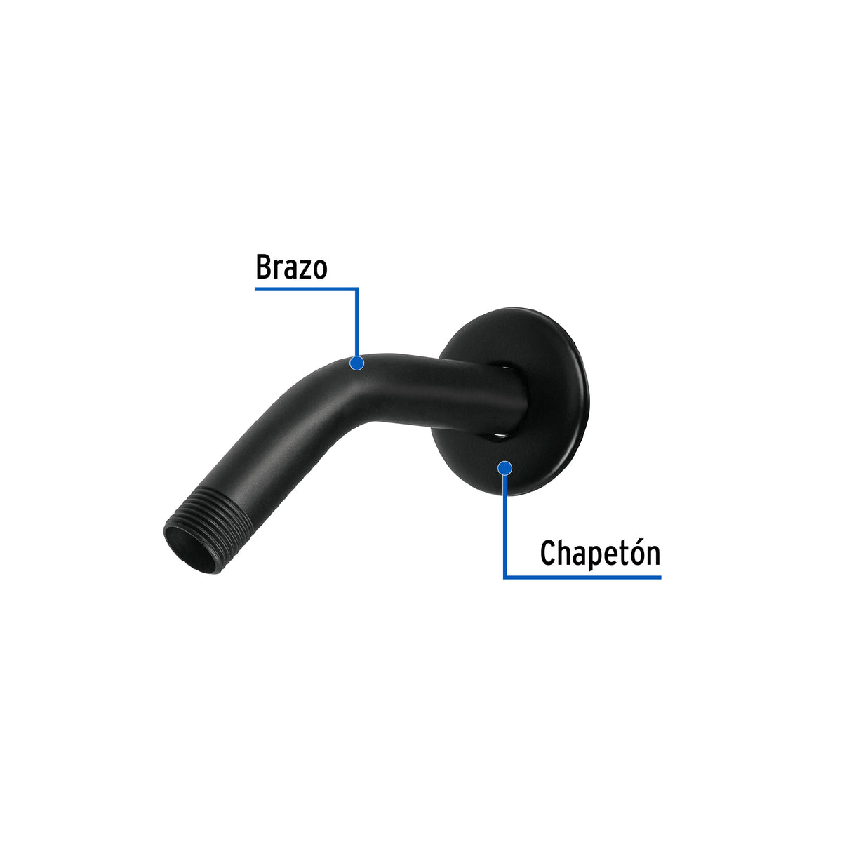 Brazo corto con chapetón para regadera, negro mate
