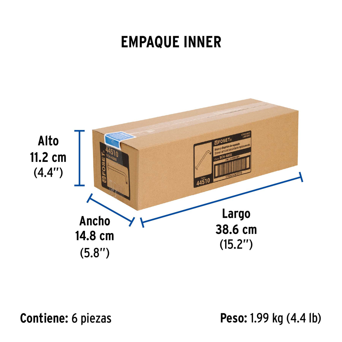 Brazo y chapetón de repuesto para regadera, Aqua, blister