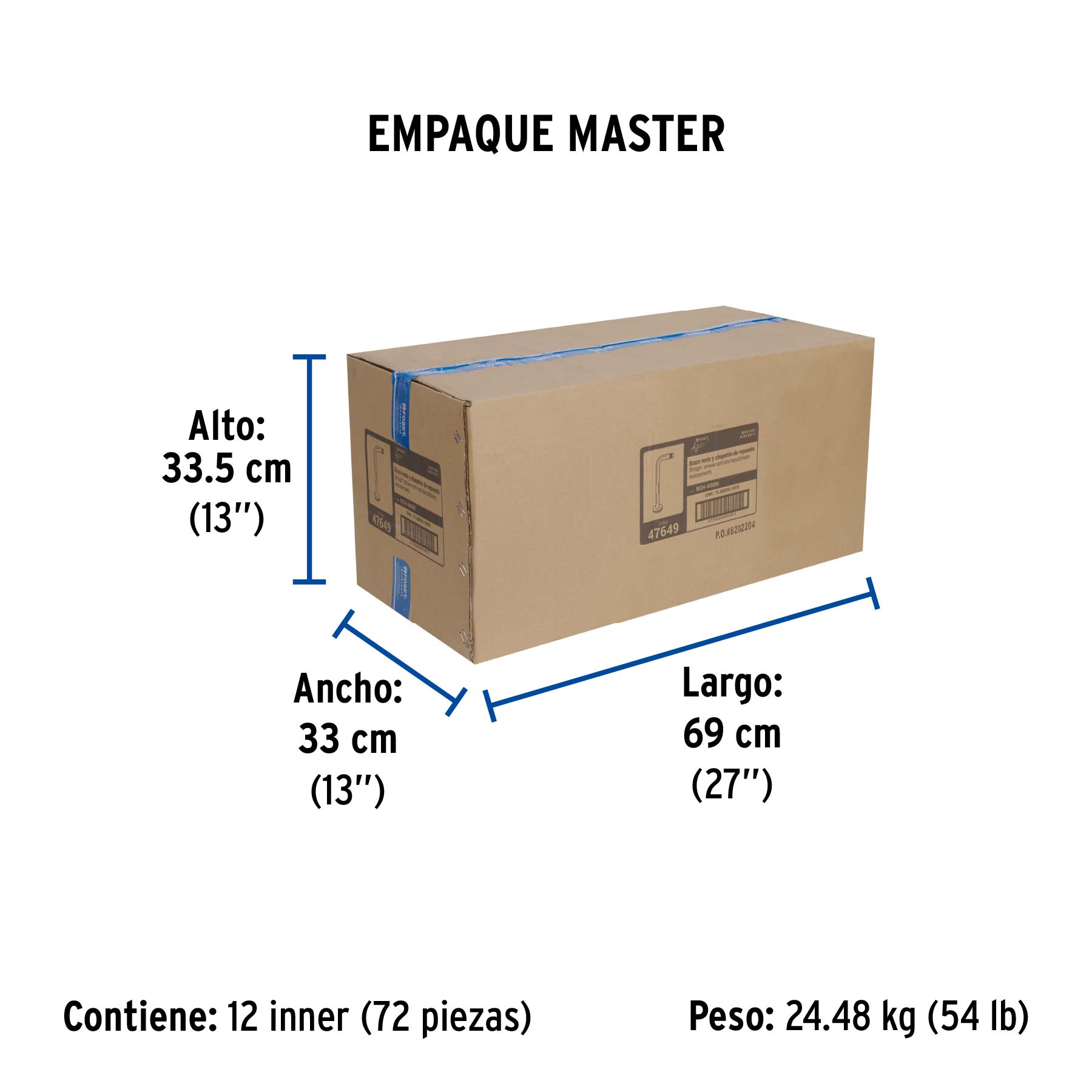 Brazo recto con chapetón para regadera, 40 cm, negro mate