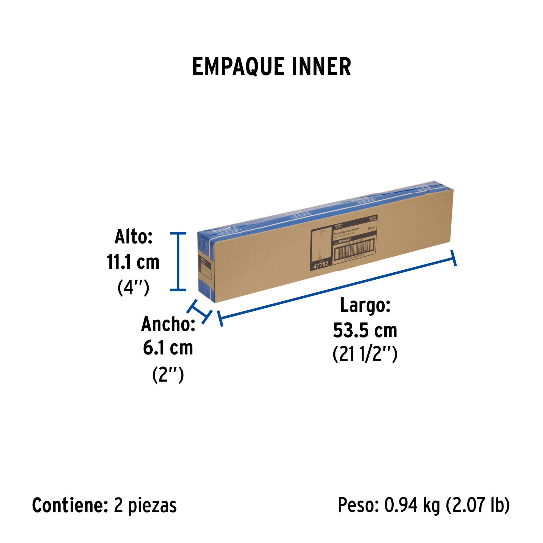 Brazo recto 50 cm con chapetón para regadera, cromo, Foset