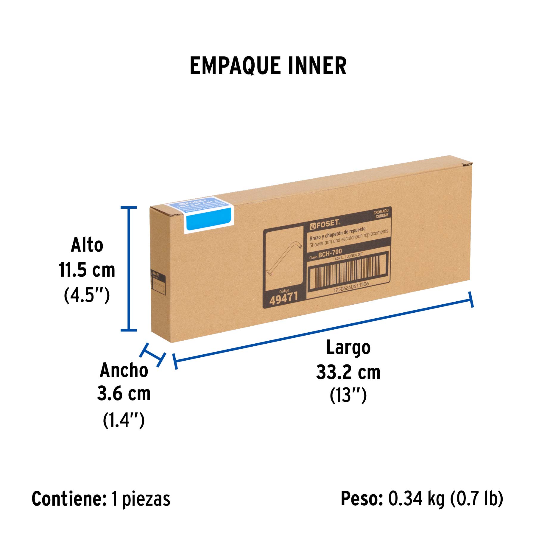 Brazo y chapetón de repuesto para regadera, 30 cm