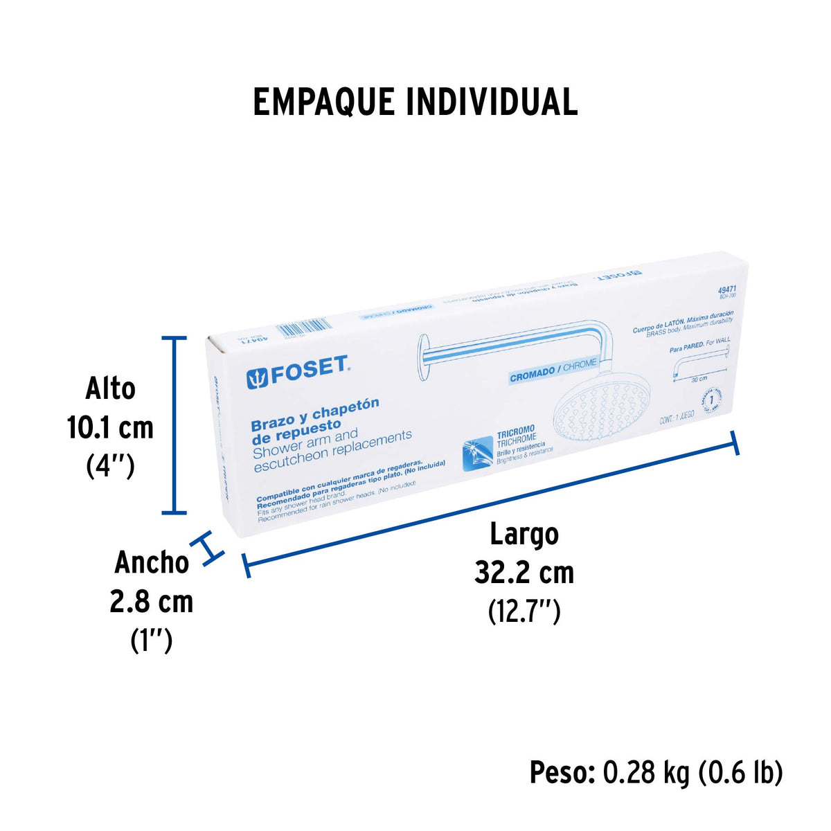 Brazo y chapetón de repuesto para regadera, 30 cm