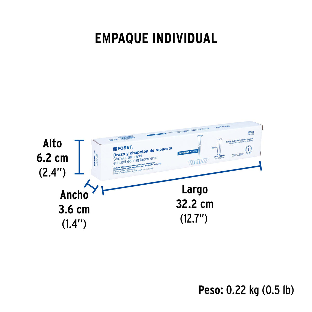 Brazo y chapetón de repuesto para regadera techo, satinado