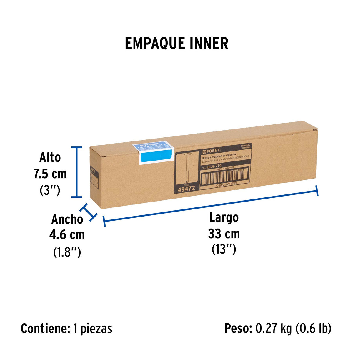 Brazo y chapetón de repuesto para regadera techo