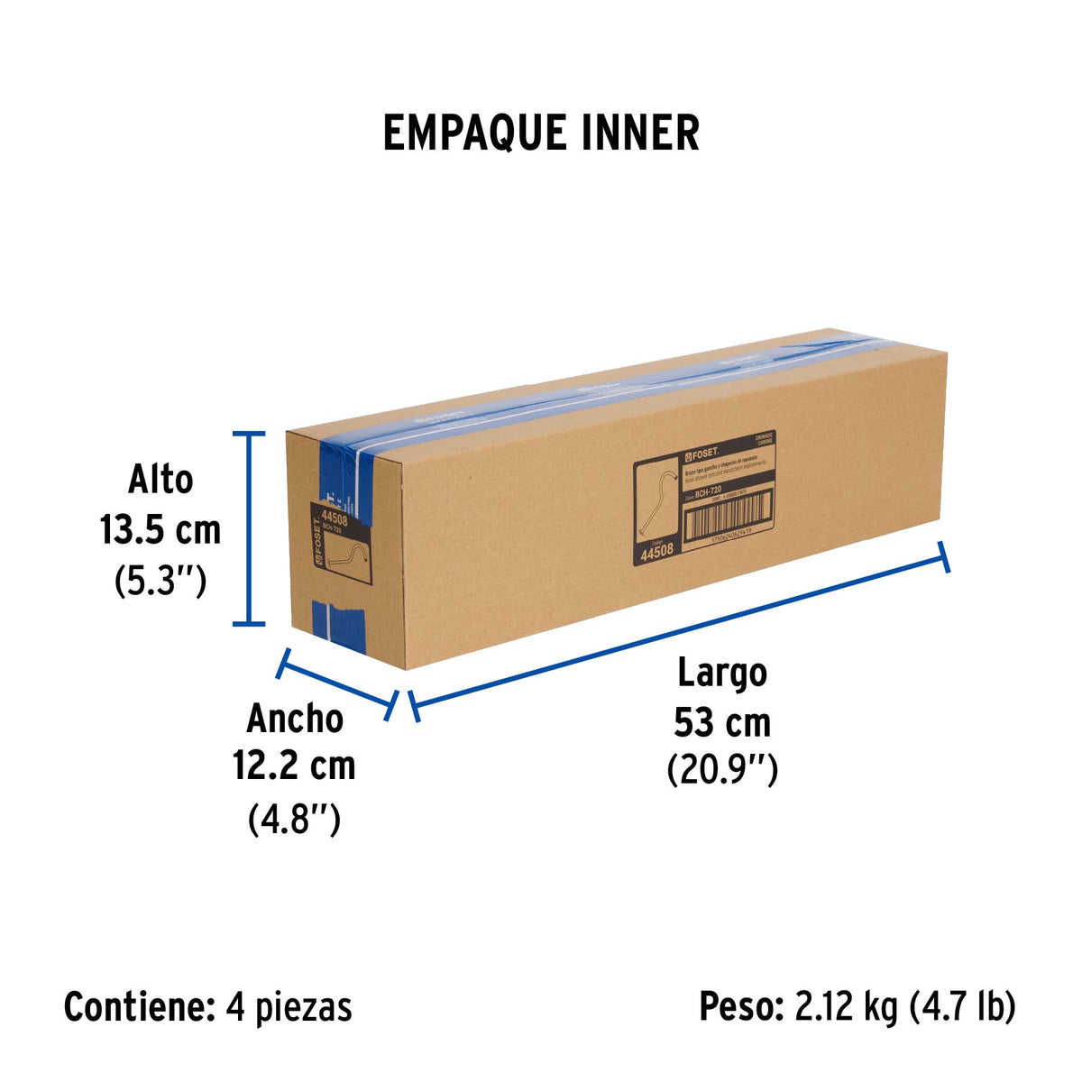 Brazo y chapetón tipo gancho para regadera, 50 cm