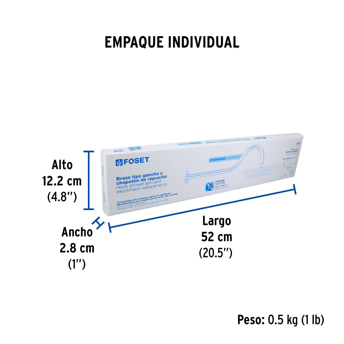 Brazo y chapetón tipo gancho para regadera, 50 cm