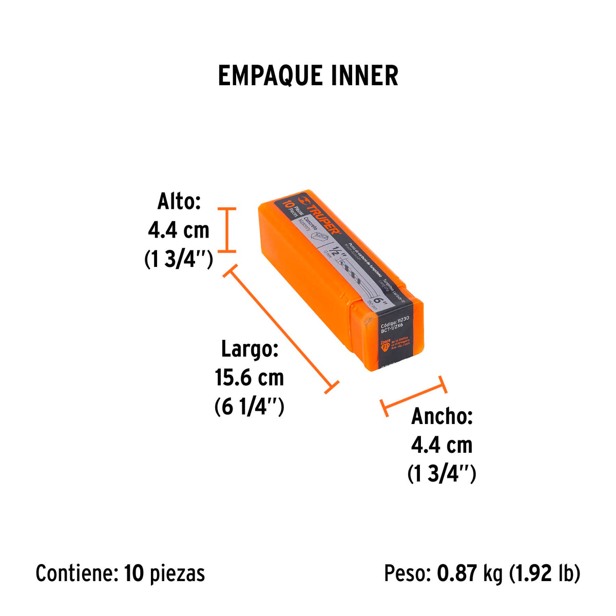 Broca para concreto, 1/2 x 6"