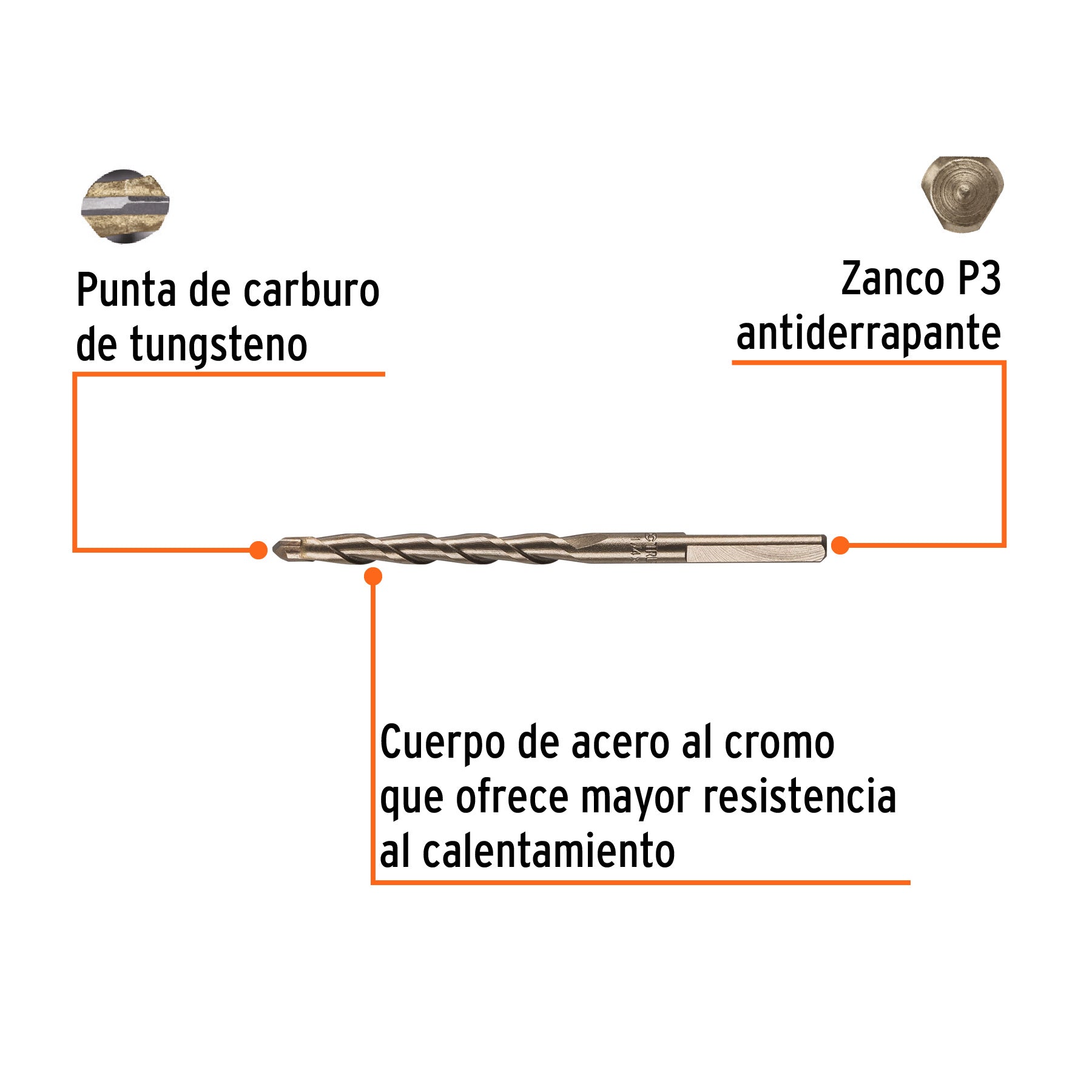 Broca para concreto, 1/4 x 4" en blister