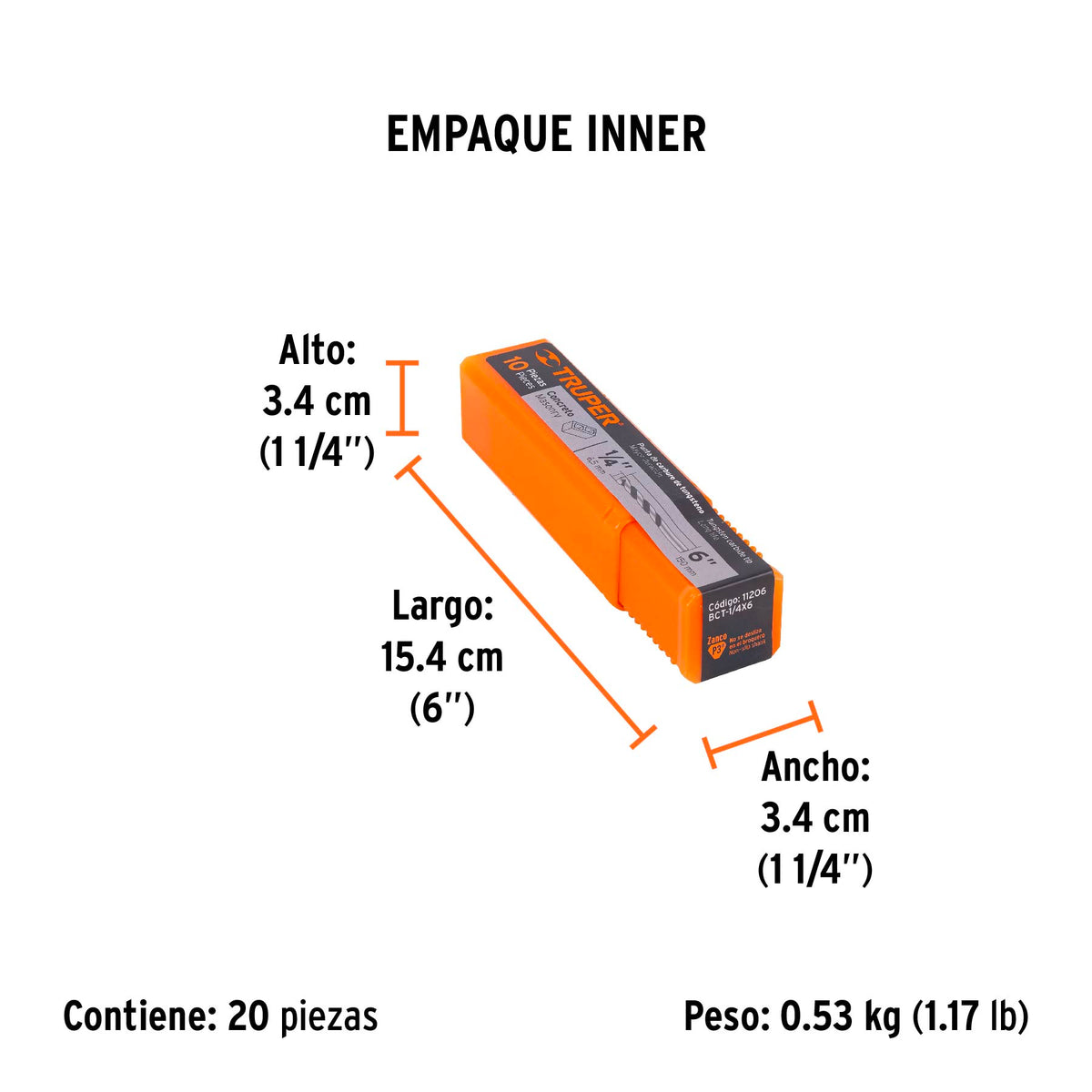 Broca para concreto, 1/4 x 6"