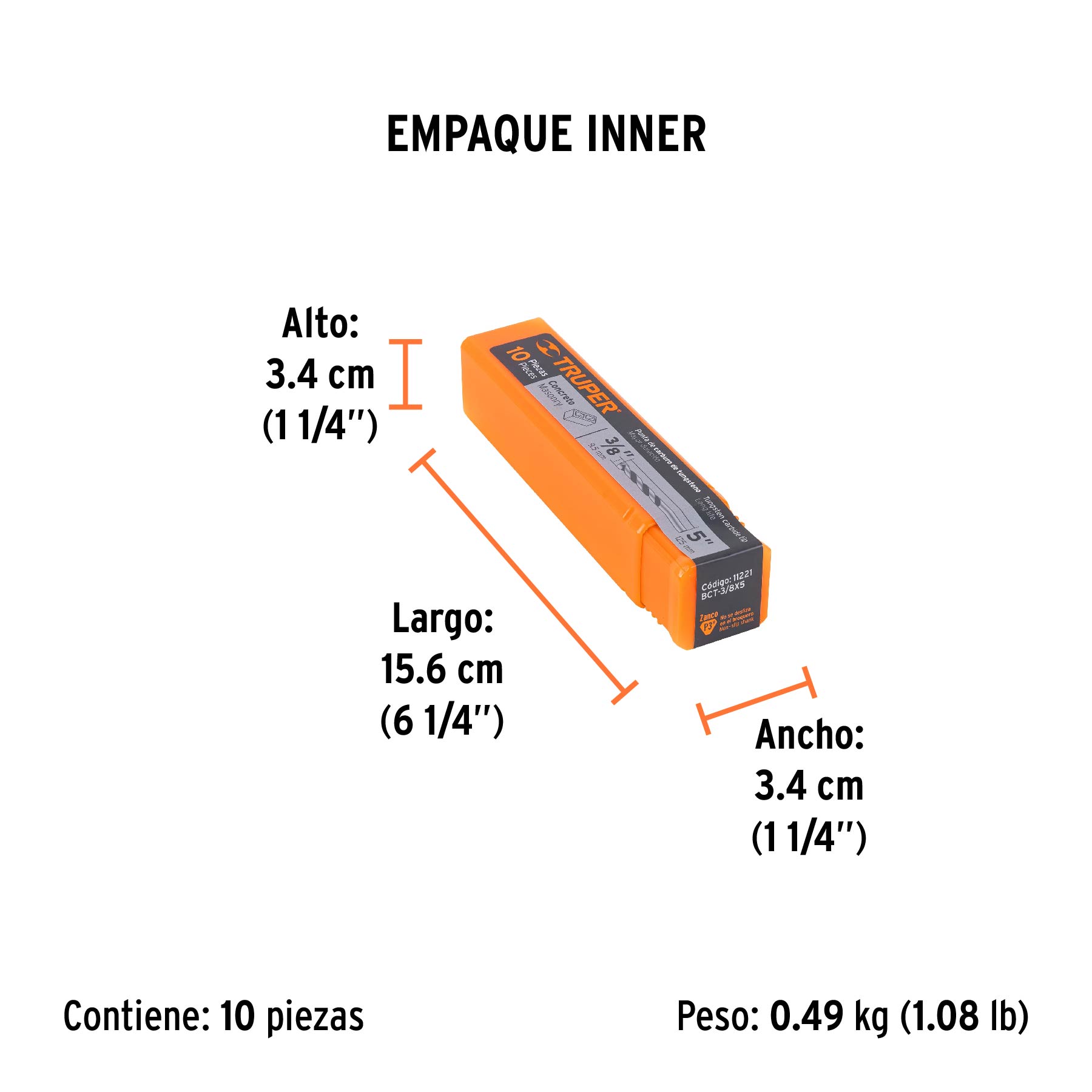 Broca para concreto, 3/8 x 5"