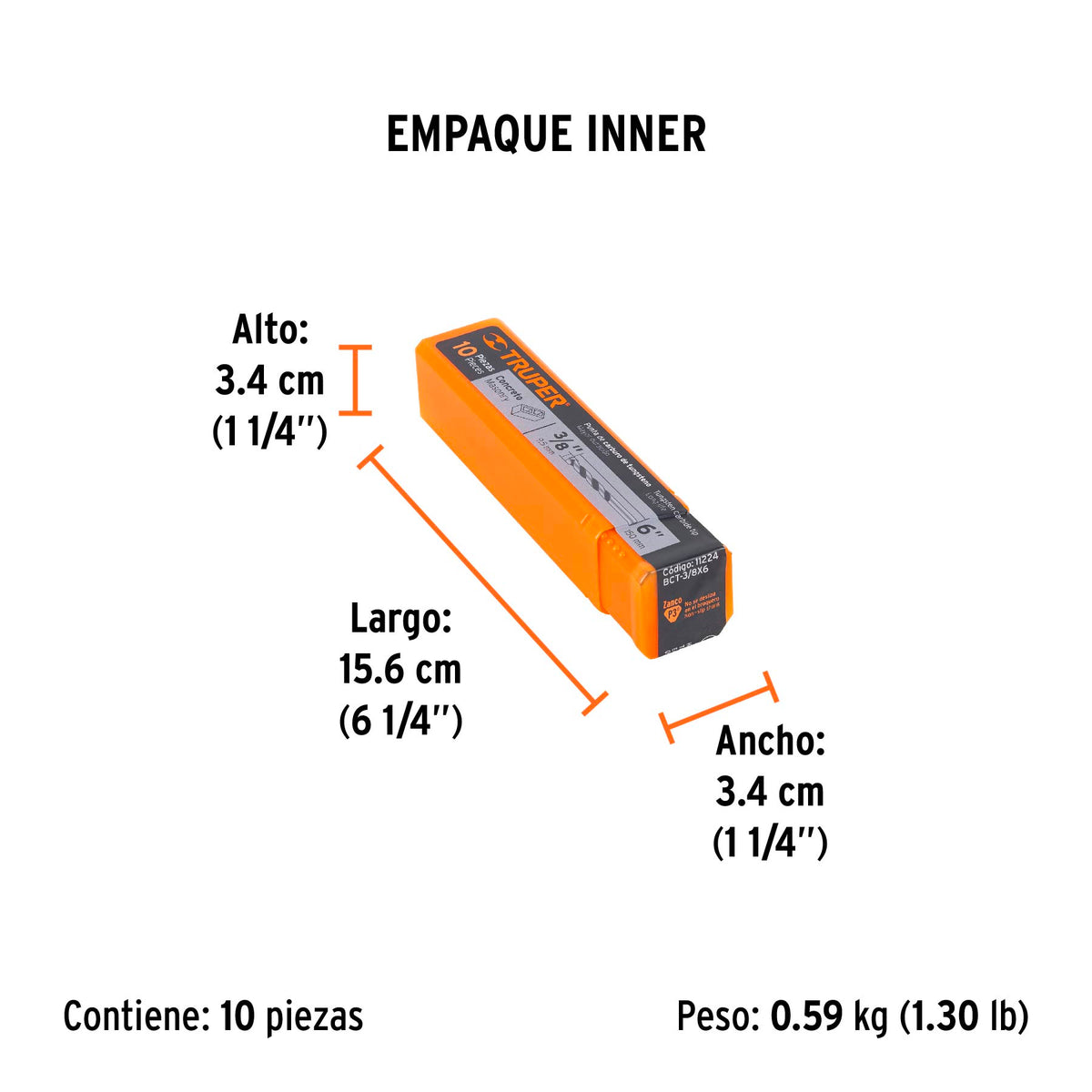 Broca para concreto, 3/8 x 6"