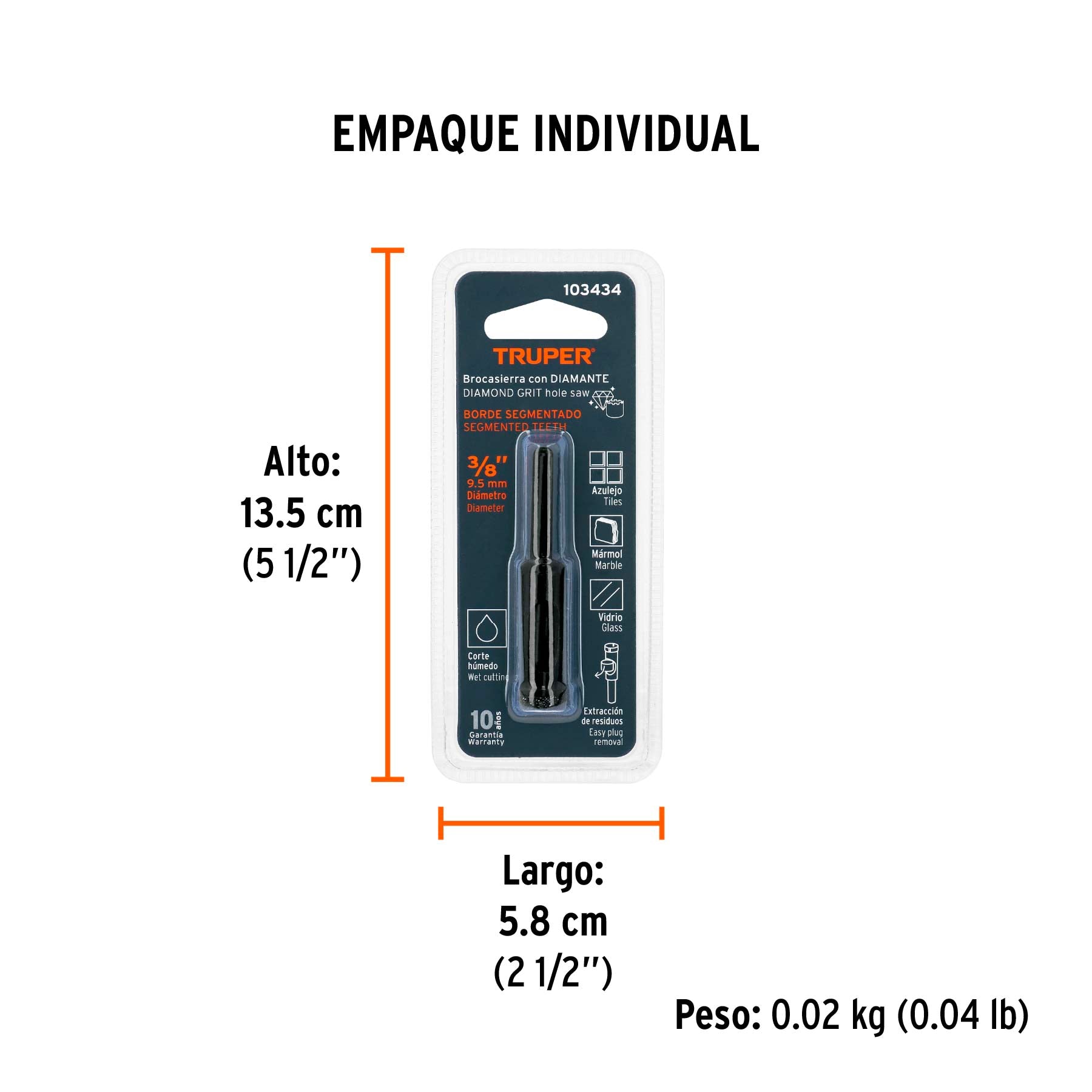 Broca diamantada 10mm (3/8'), TRUPER