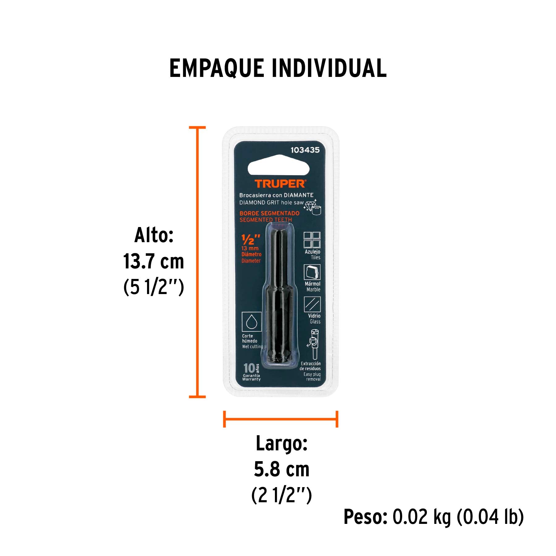 Broca diamantada 12mm (1/2'), TRUPER