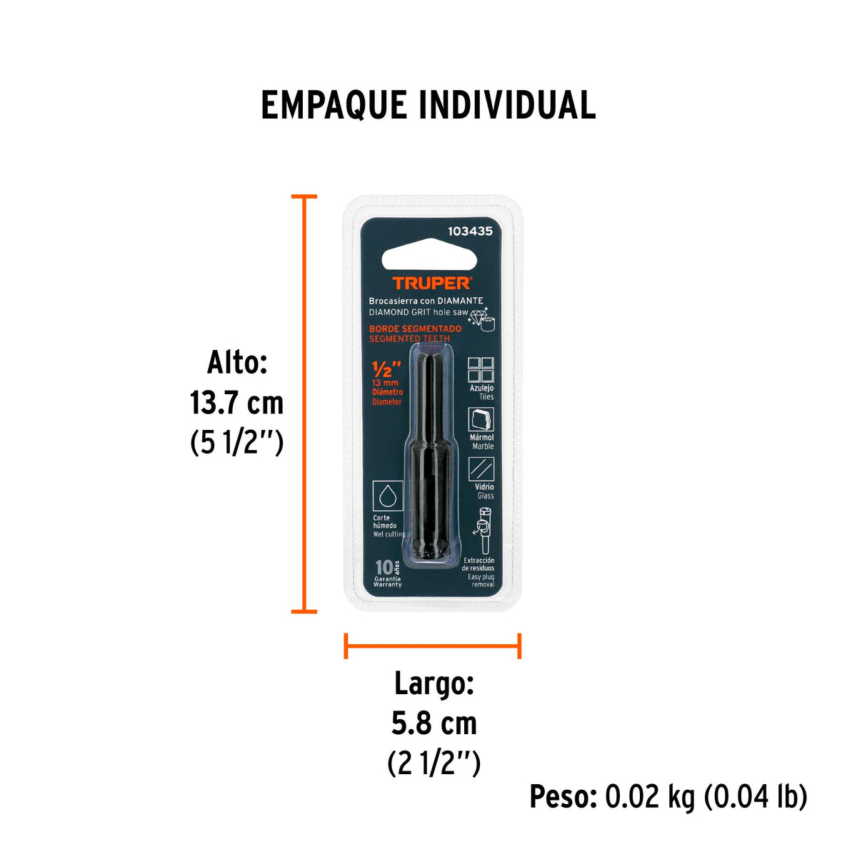 Broca diamantada 12mm (1/2'), TRUPER