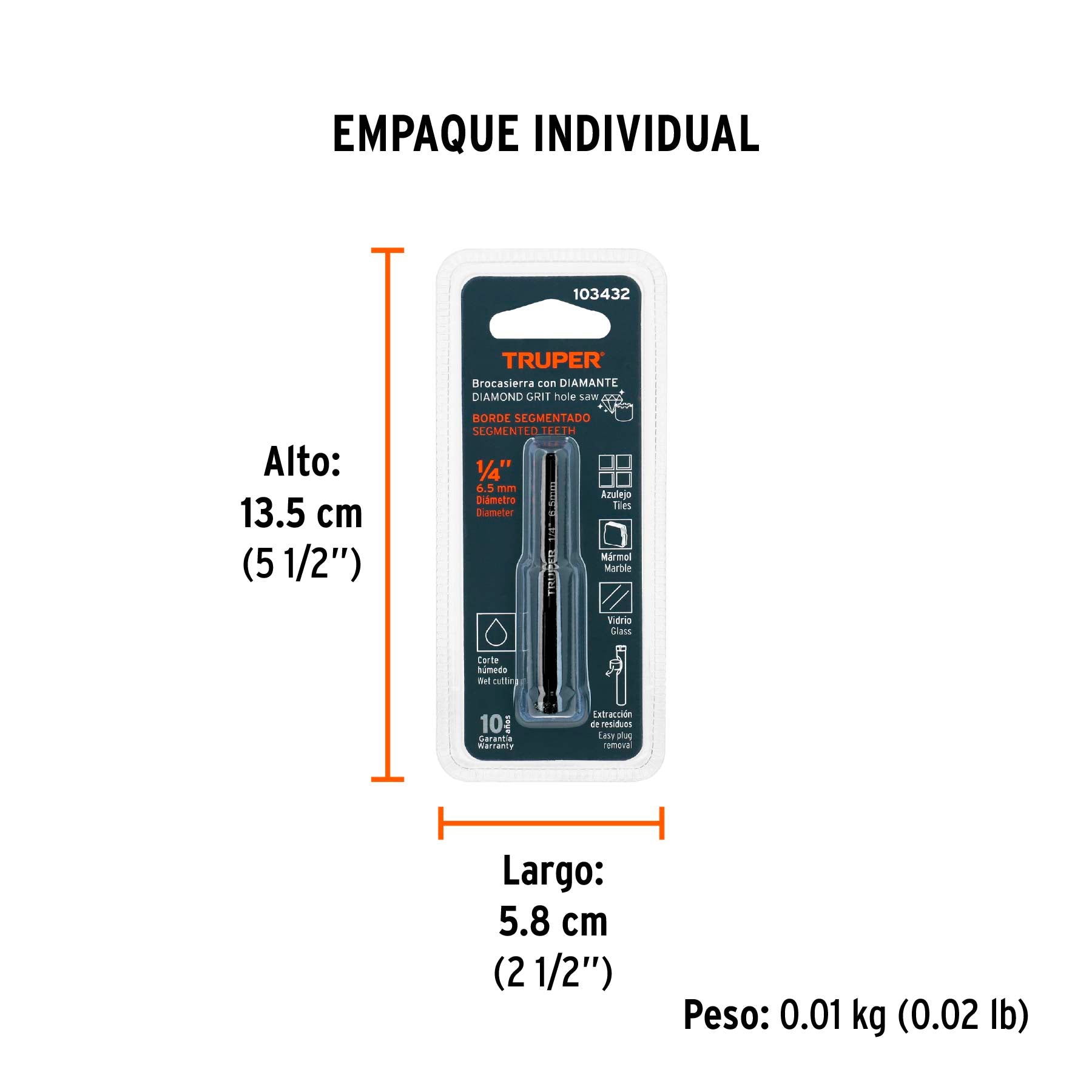 Broca diamantada 6mm (1/4'), TRUPER