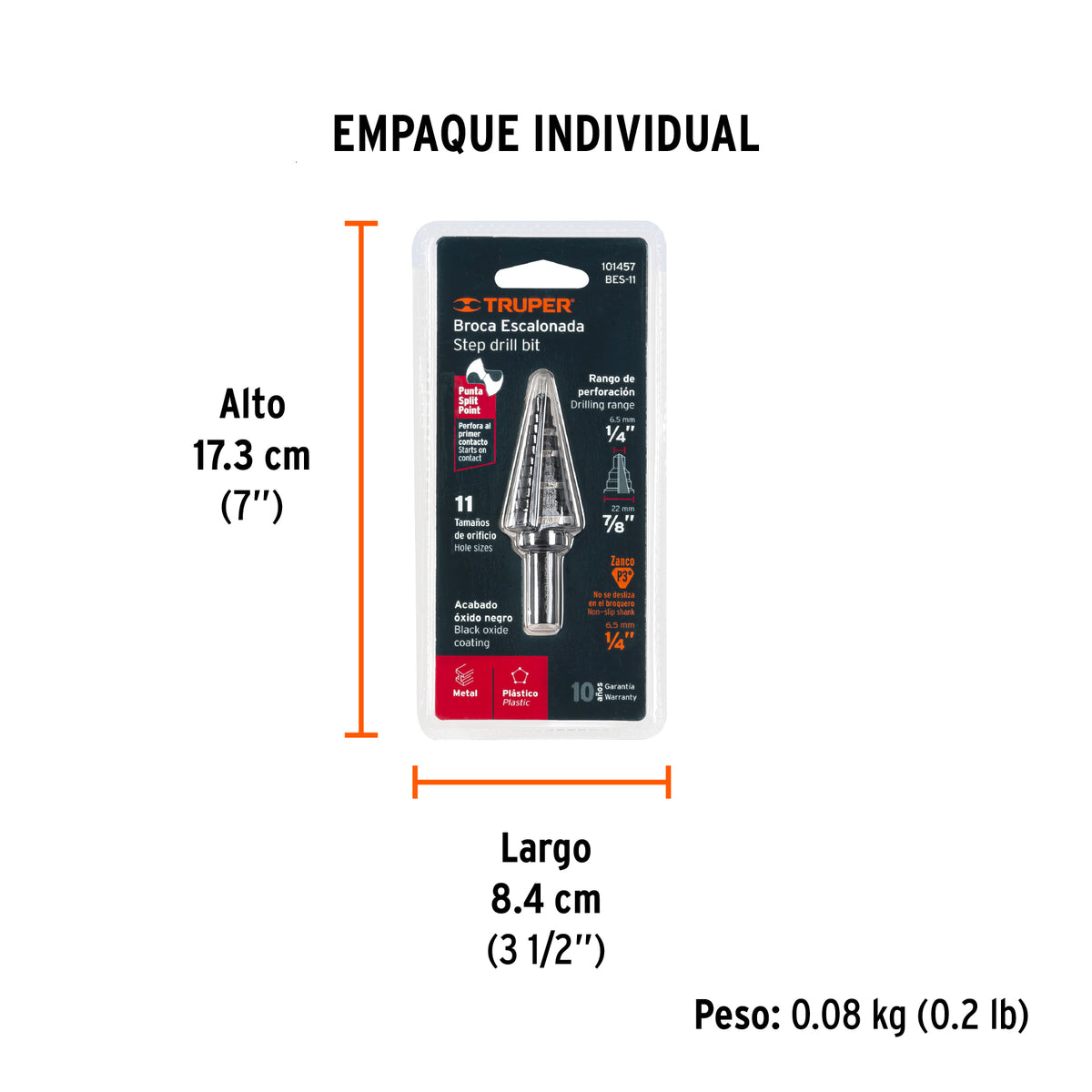 Broca escalonada óxido negro 11 escalones 1/4' a 7/8'