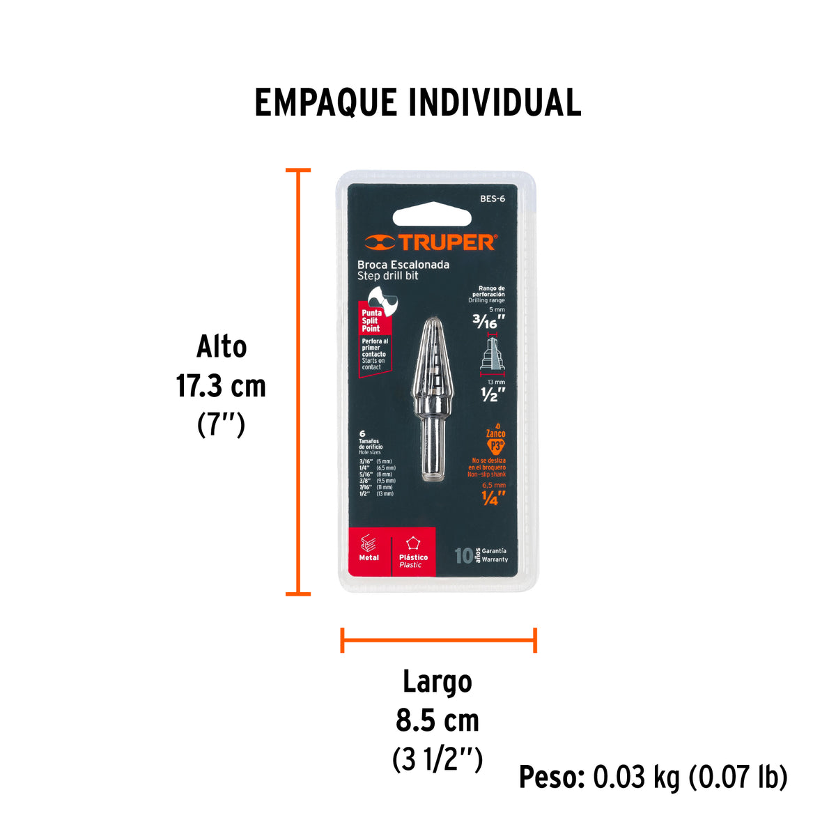 Broca escalonada, 6 escalones