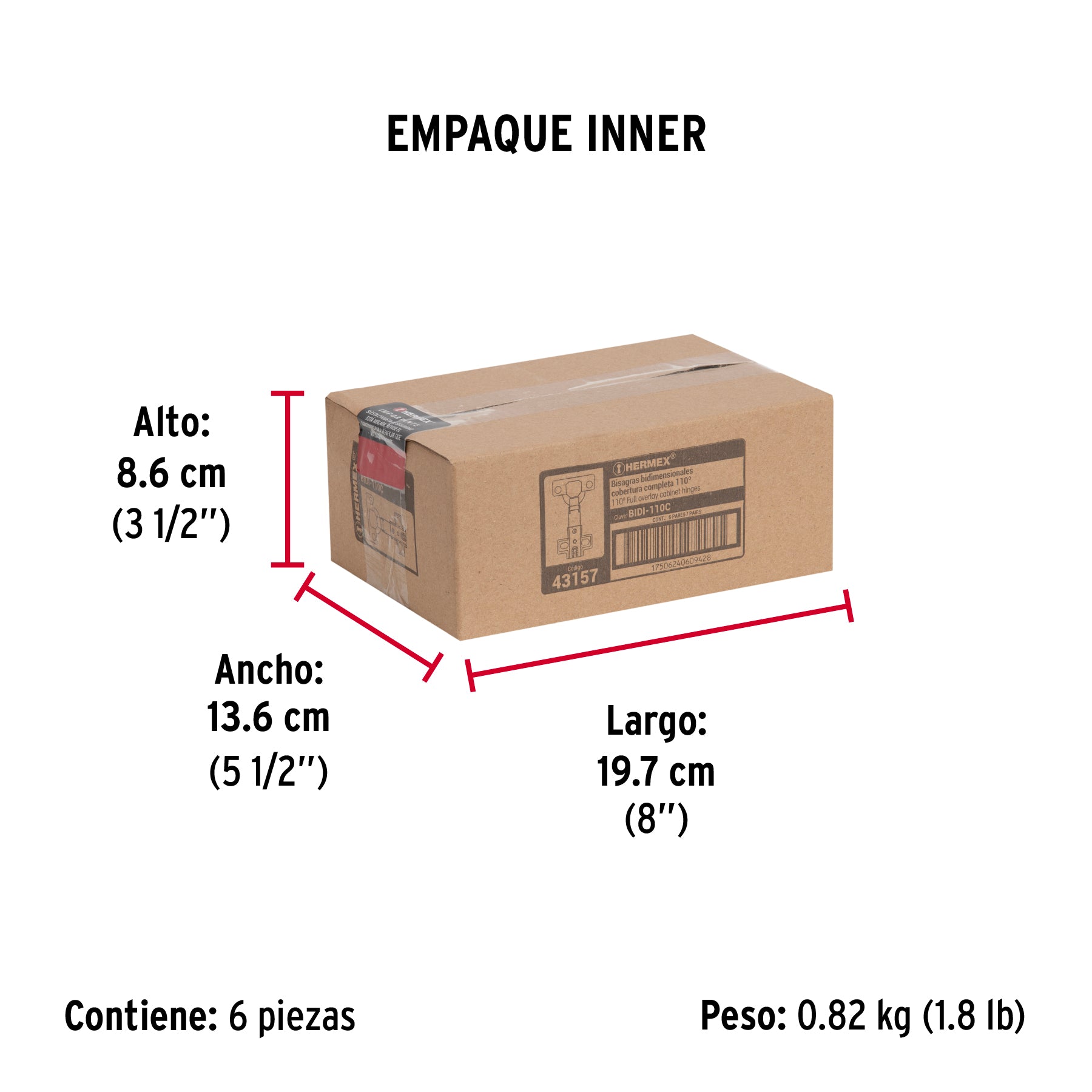 Bisagras bidimensional, 110°, cobertura completa,bolsa 2pzas
