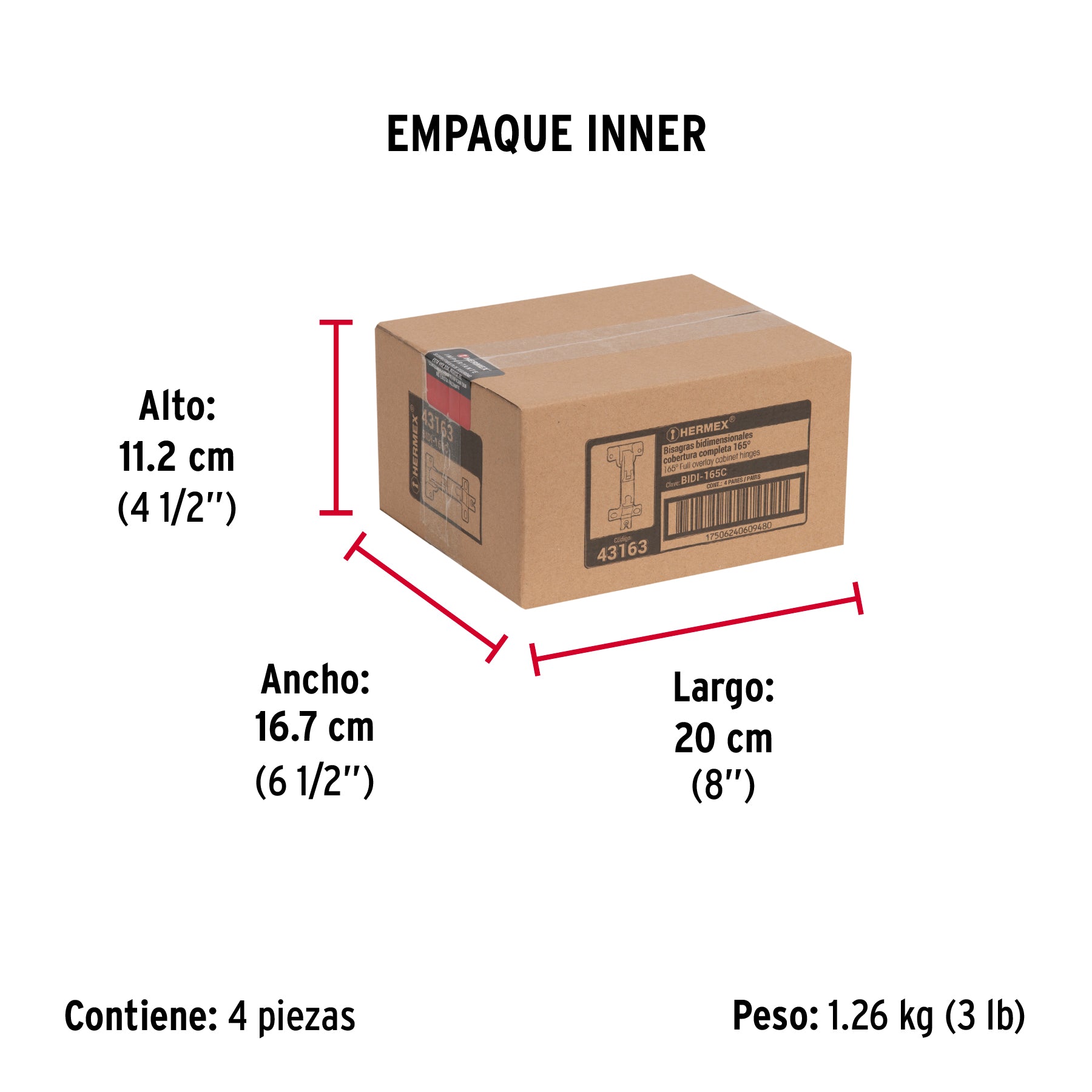 Bisagras bidimensional, 165°, bolsa 2 piezas