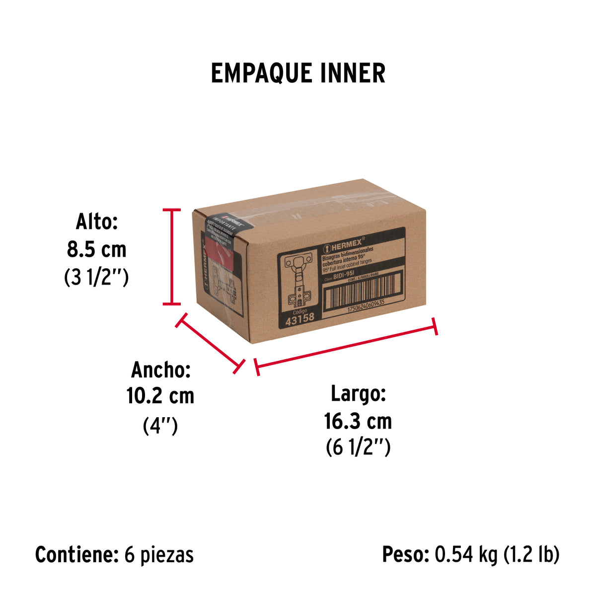Bisagras bidimensional, 95°, cobertura interna, bolsa 2 pzas