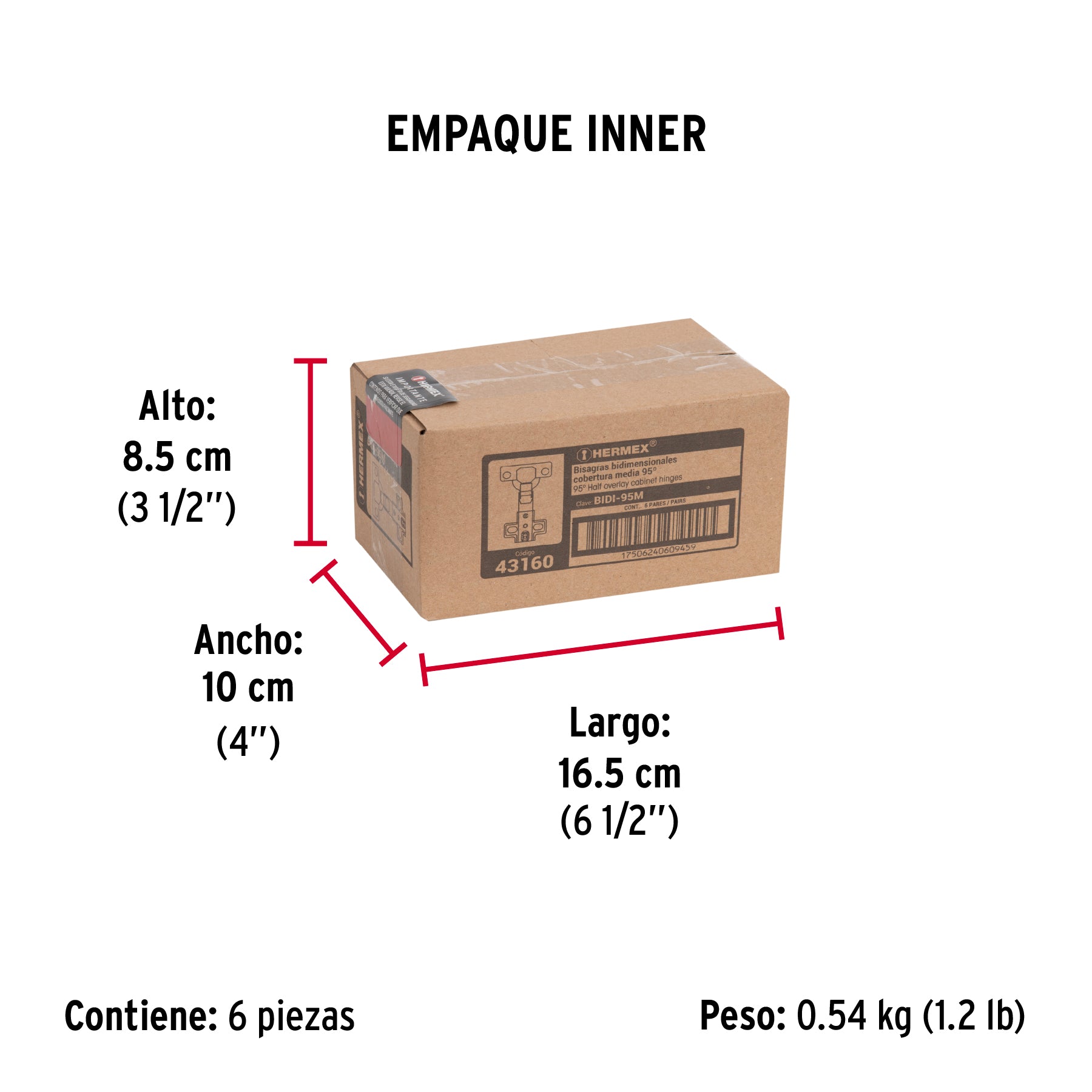 Bisagras bidimensional, 95°, cobertura media, bolsa 2 pzas