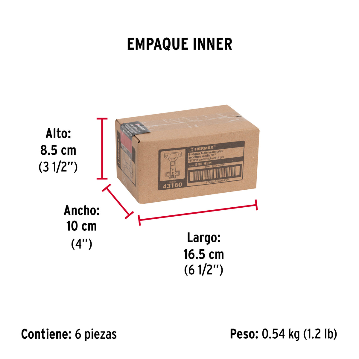 Bisagras bidimensional, 95°, cobertura media, bolsa 2 pzas