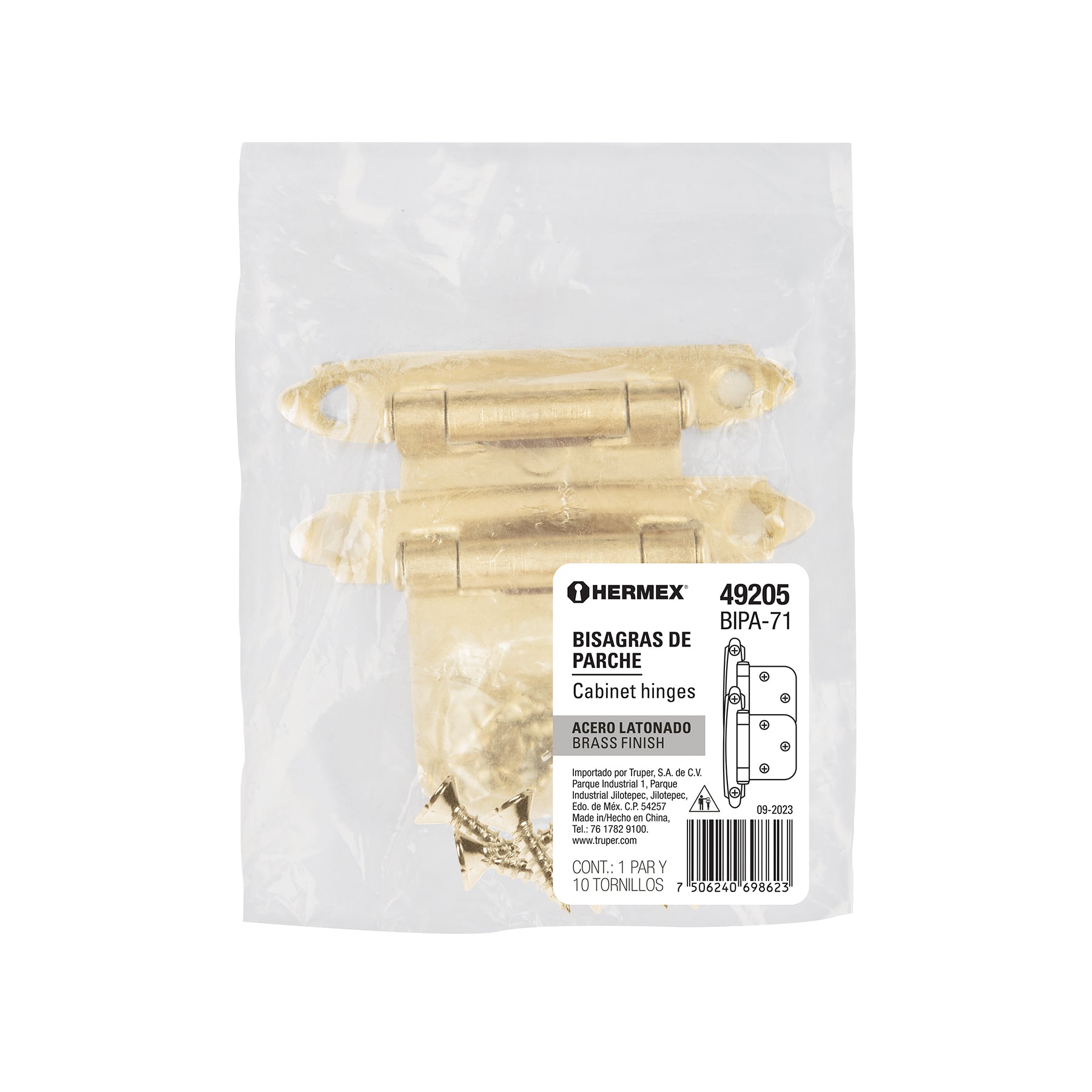 Bolsa con 2 bisagras parche de 7cm, latonado, Hermex