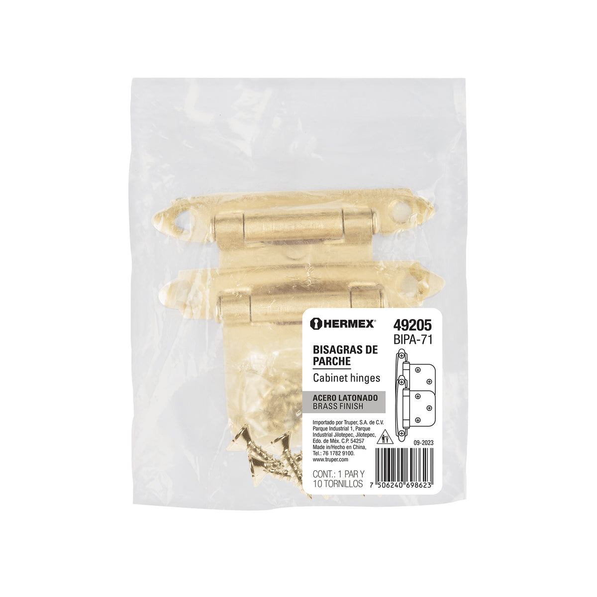 Bolsa con 2 bisagras parche de 7cm, latonado, Hermex