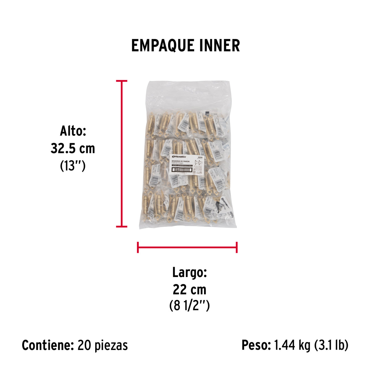 Bolsa con 2 bisagras parche de 7cm, latonado, Hermex