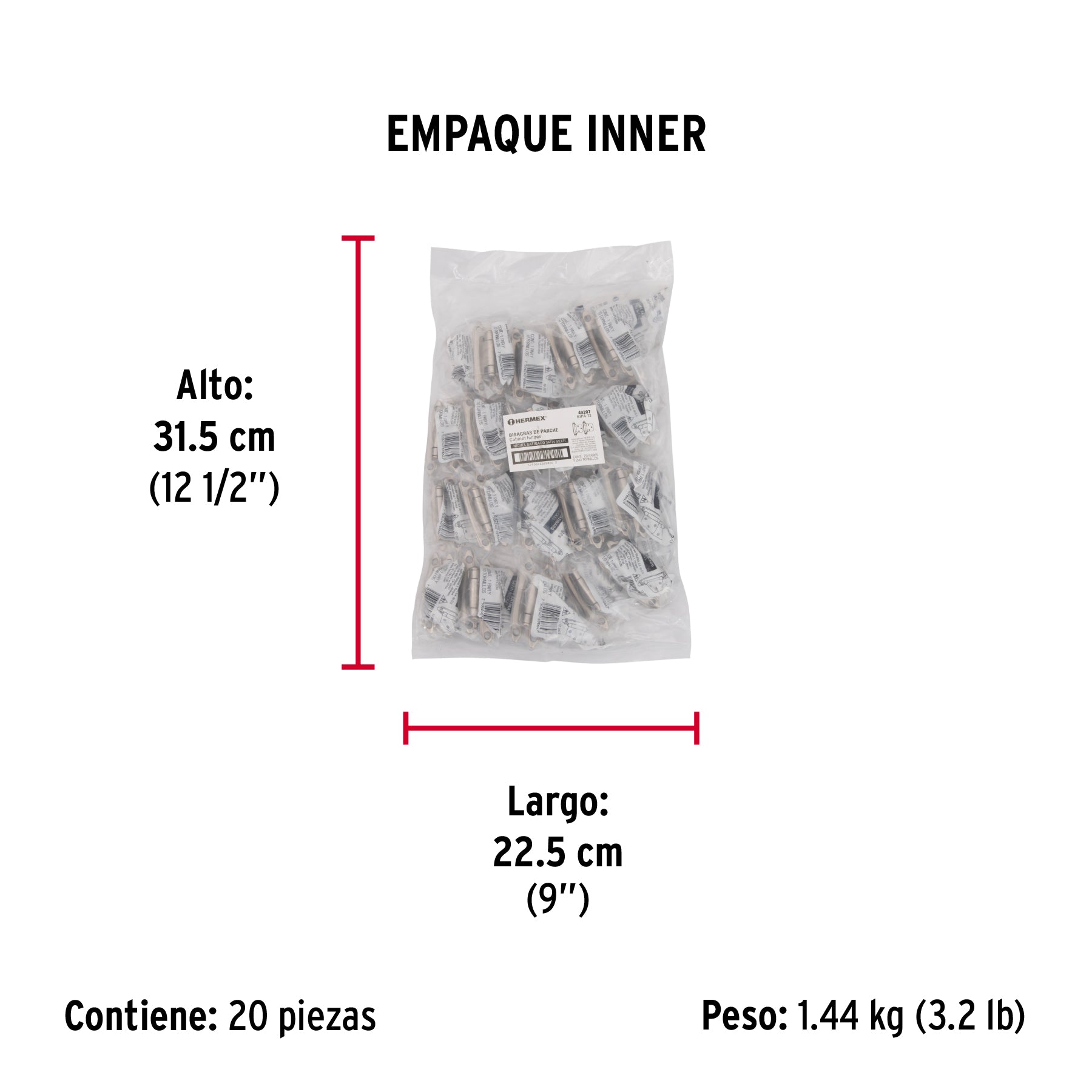Bolsa con 2 bisagras parche de 7cm, niquelado, Hermex