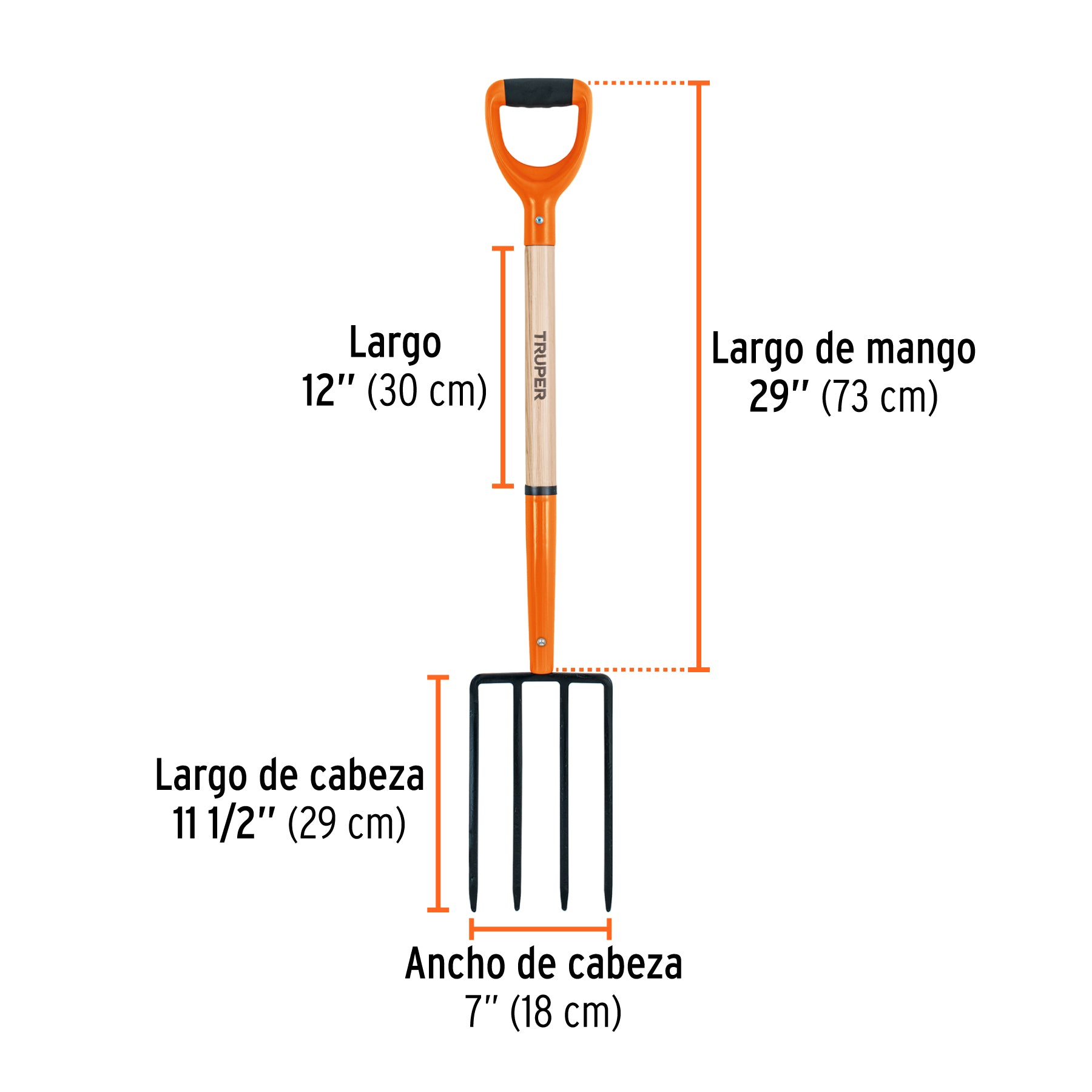 Bieldo T-2000 para jardín, 4 dientes cuadrados, mgo 28'