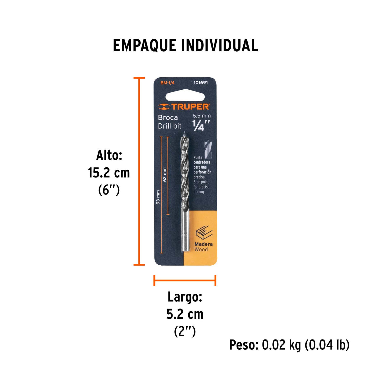 Broca para madera 1/4'