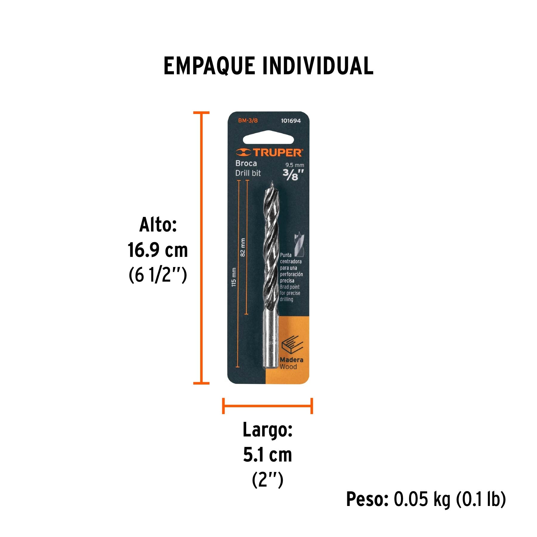 Broca para madera 3/8'