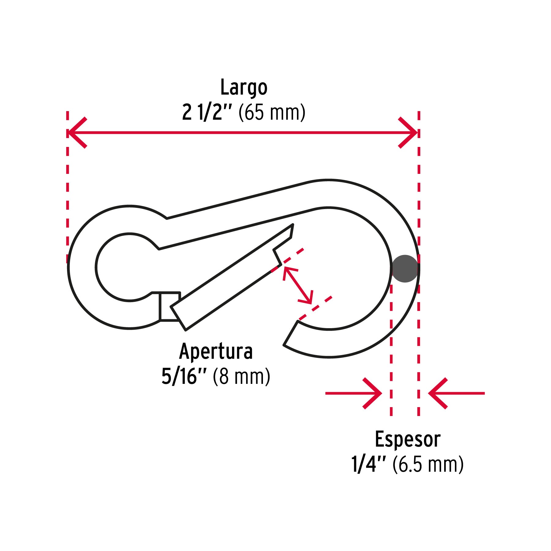 Bandola mosquetón, de acero, 1/4"
