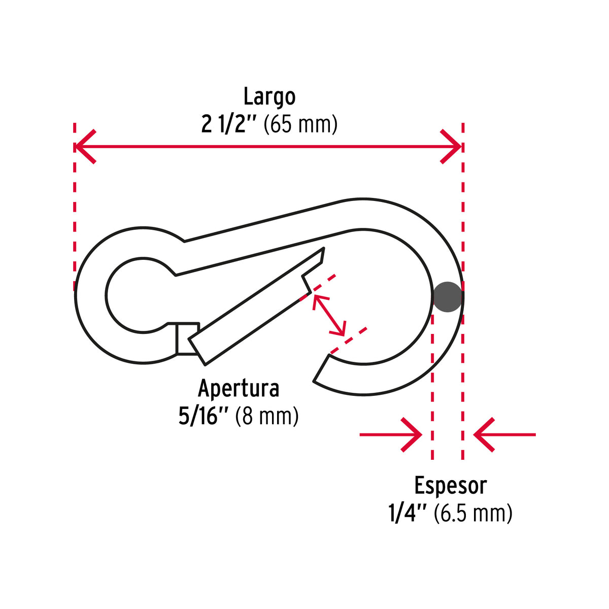 Bandola mosquetón, de acero, 1/4"