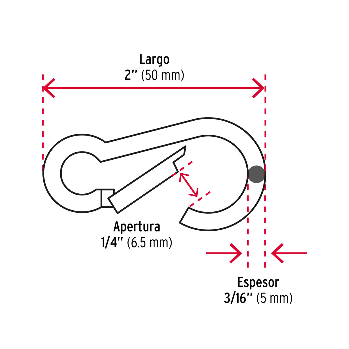 Bandola mosquetón, de acero, 3/16"