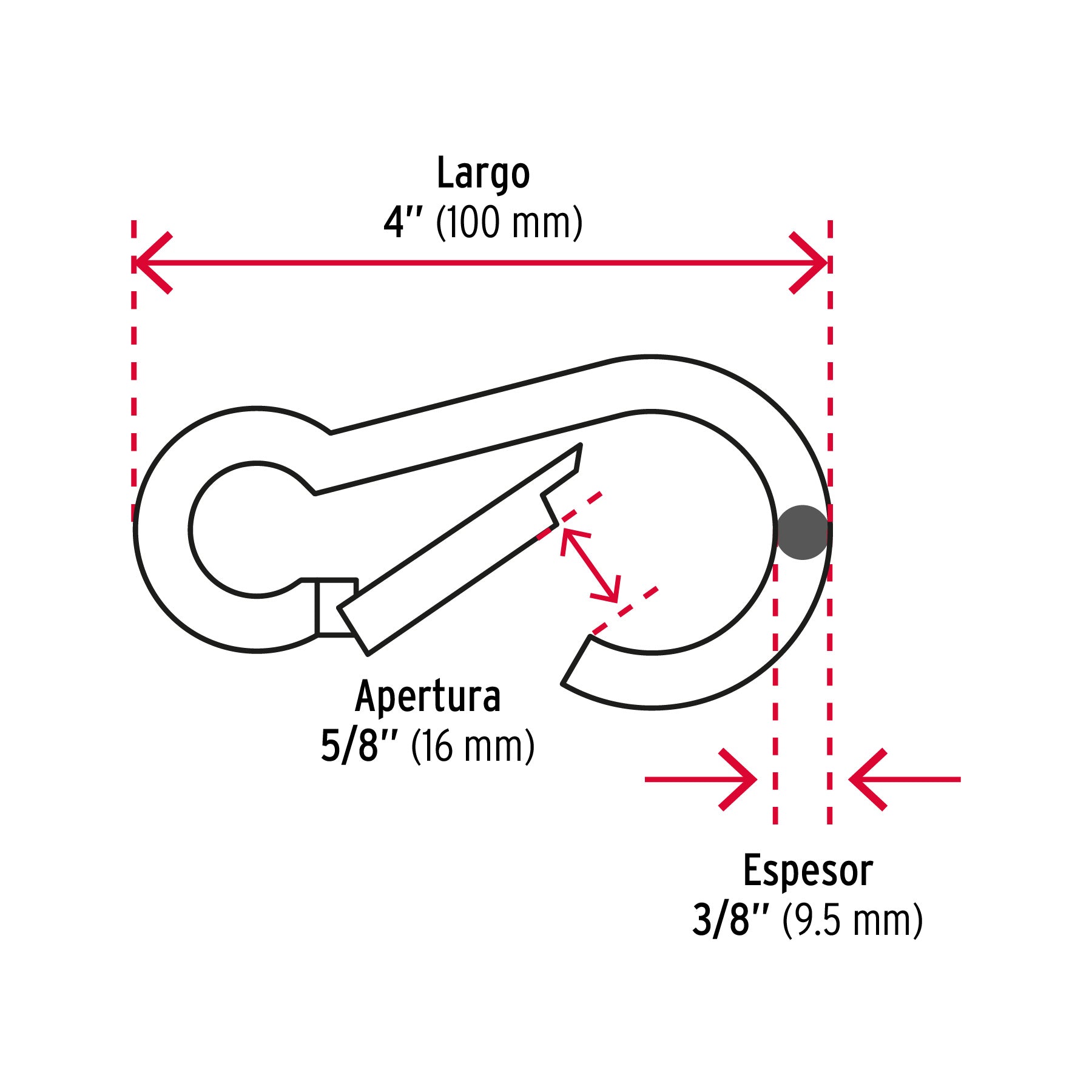 Bandola mosquetón, de acero, 3/8"