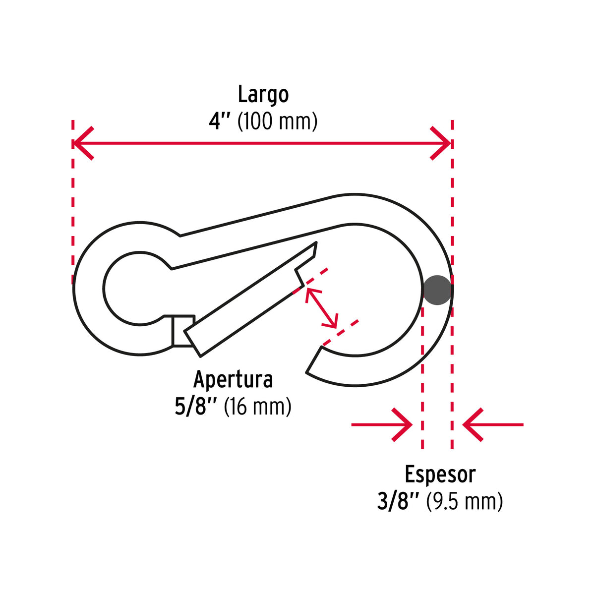 Bandola mosquetón, de acero, 3/8"