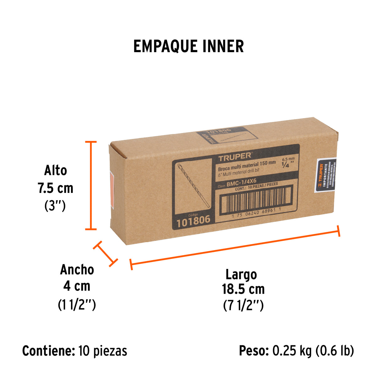 Broca multimaterial 1/4 x 6'