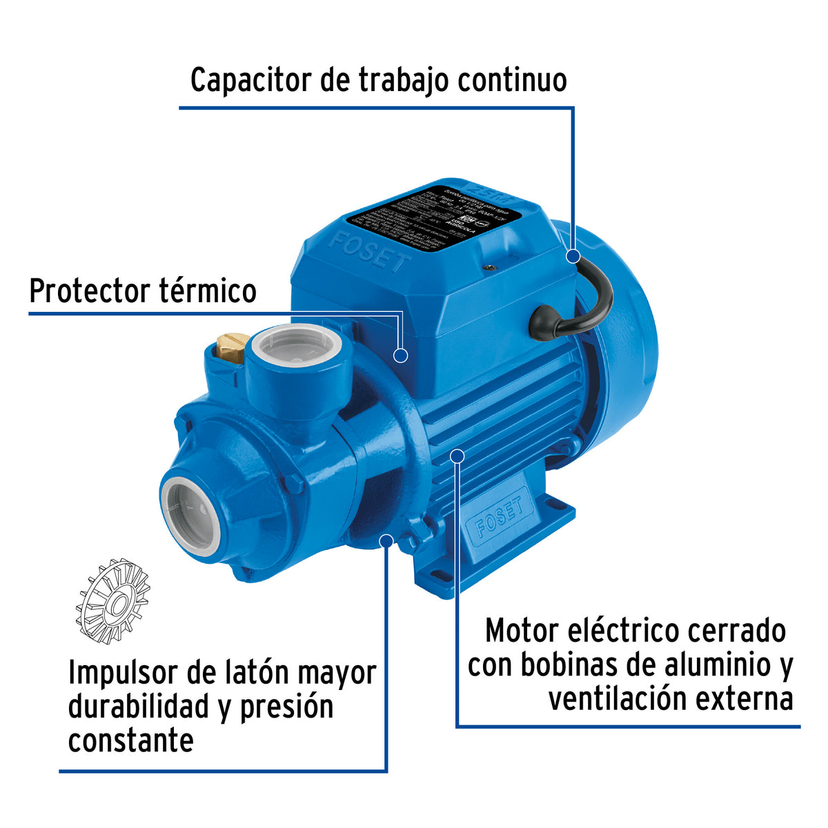 Bomba eléctrica periférica para agua 1/2 HP, Foset