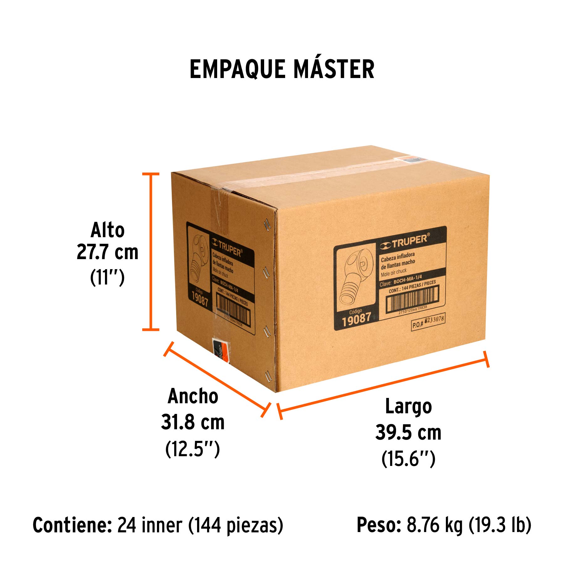 Inflador cabeza sencilla, macho, cuerda 1/4 npt