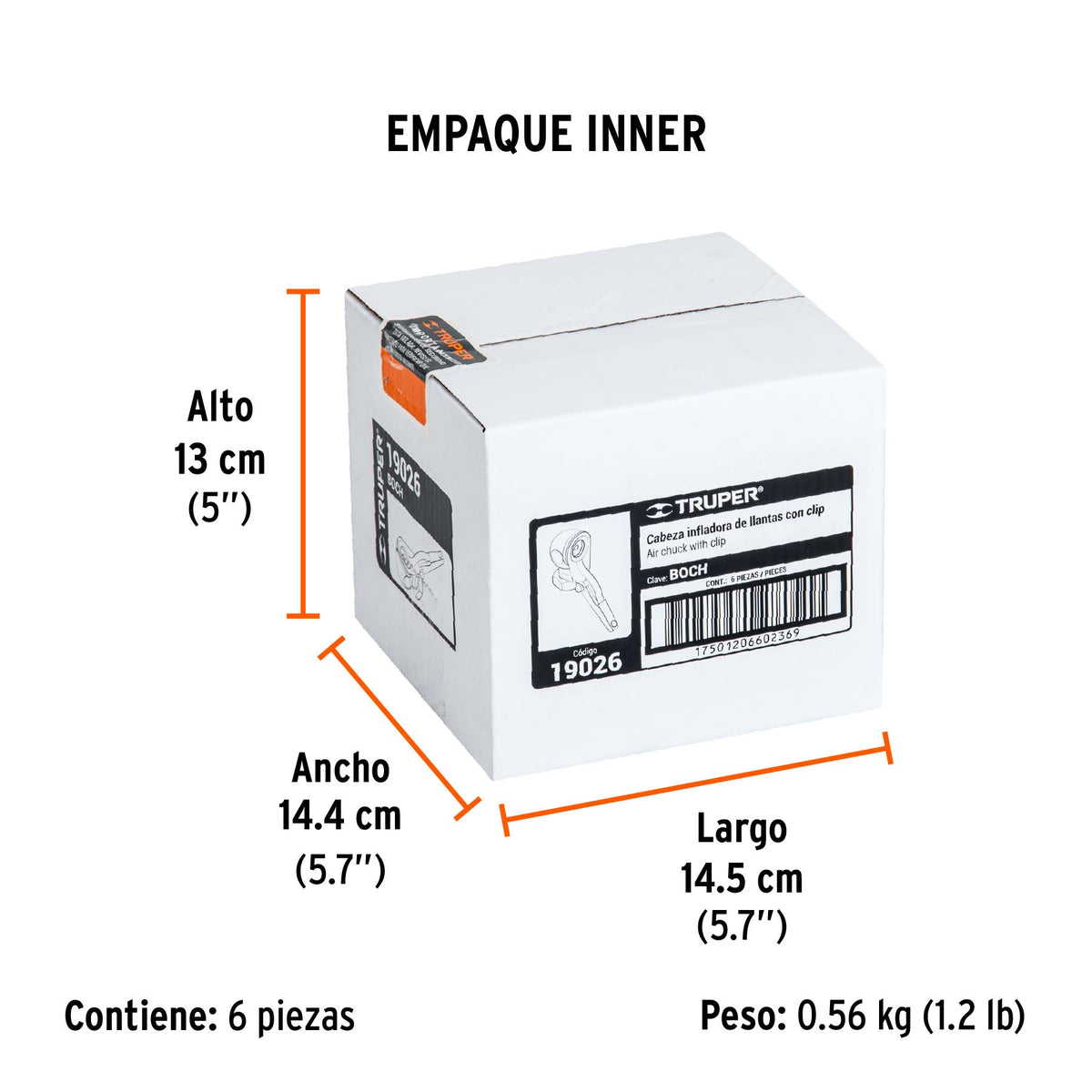 Inflador de latón con clip, cuerda 1/4 npt