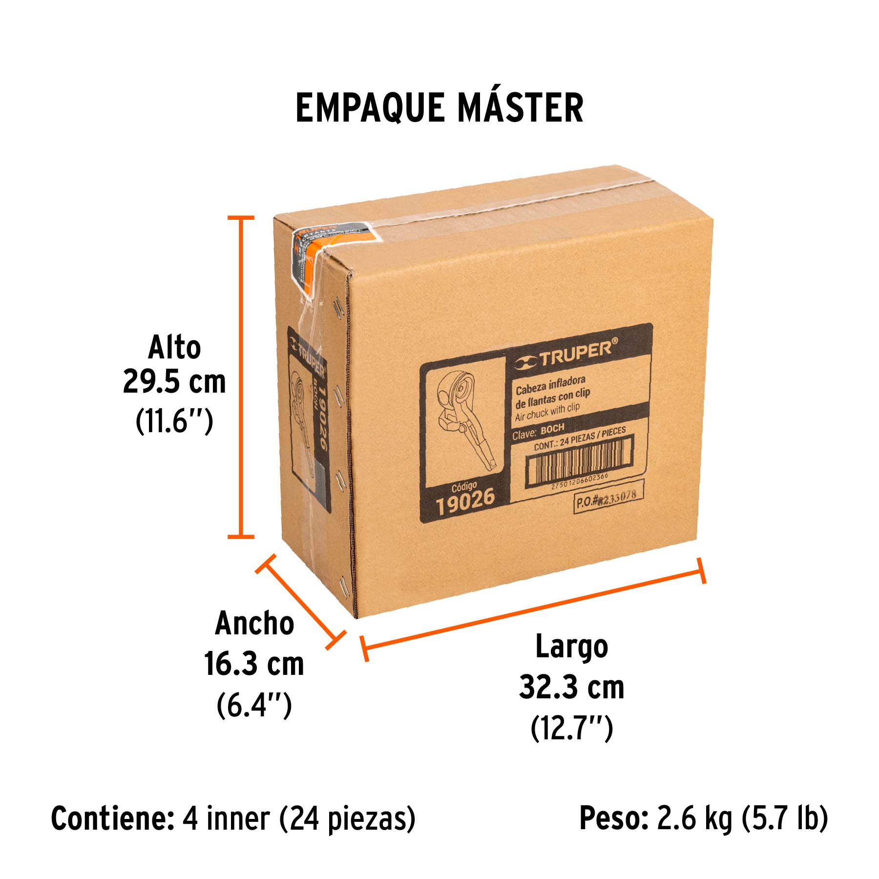Inflador de latón con clip, cuerda 1/4 npt