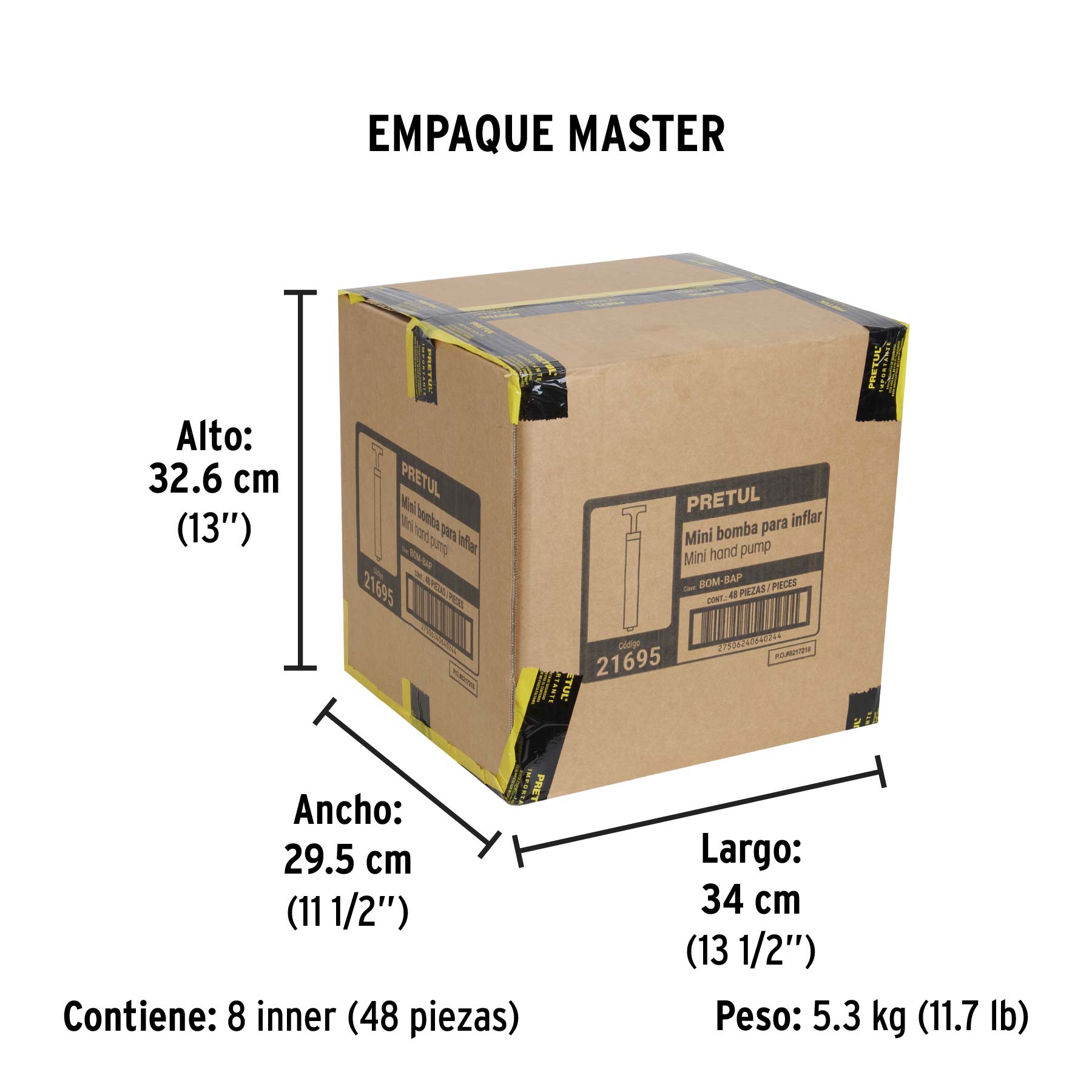 Bomba manual para inflar balones, 11", Pretul