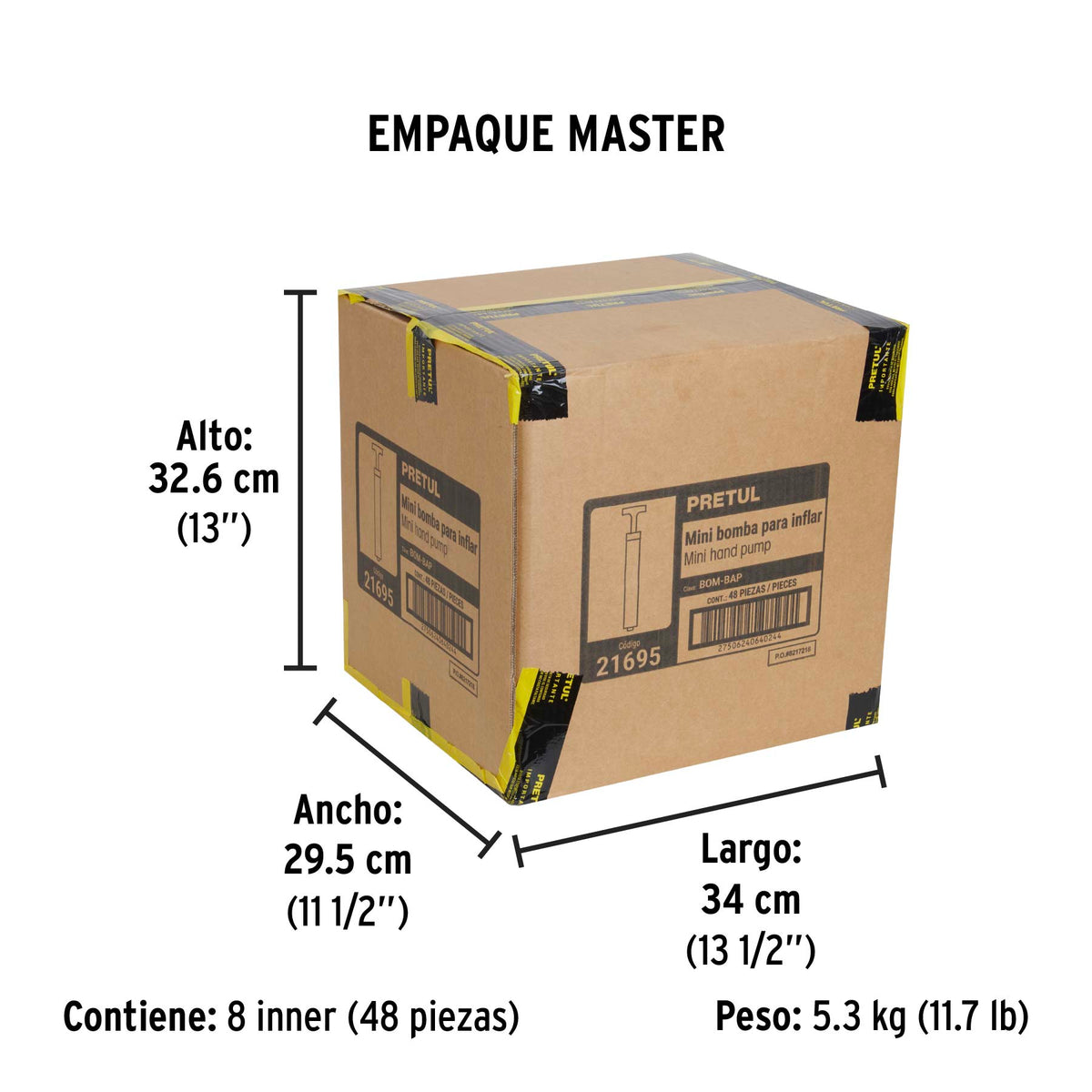 Bomba manual para inflar balones, 11", Pretul