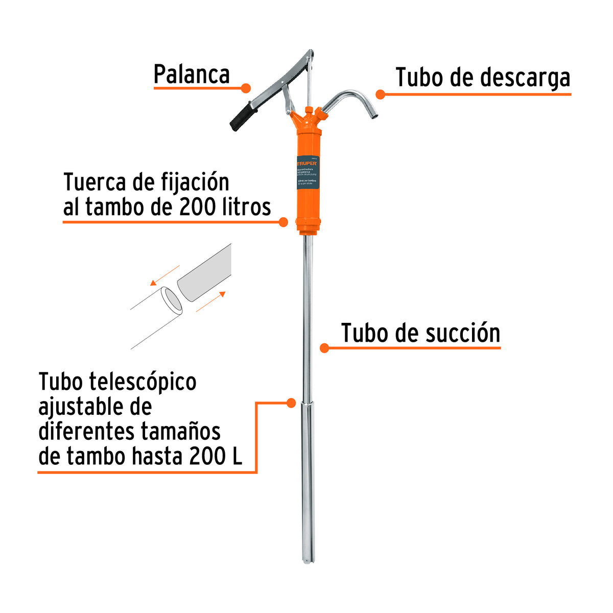 Bomba manual de extracción de palanca, 31 lts